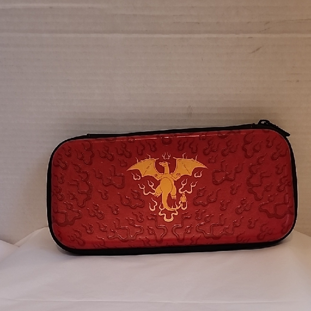 Nintendo Switch Red Dragon Zip Pouch with Gold Emblem Carrying Case